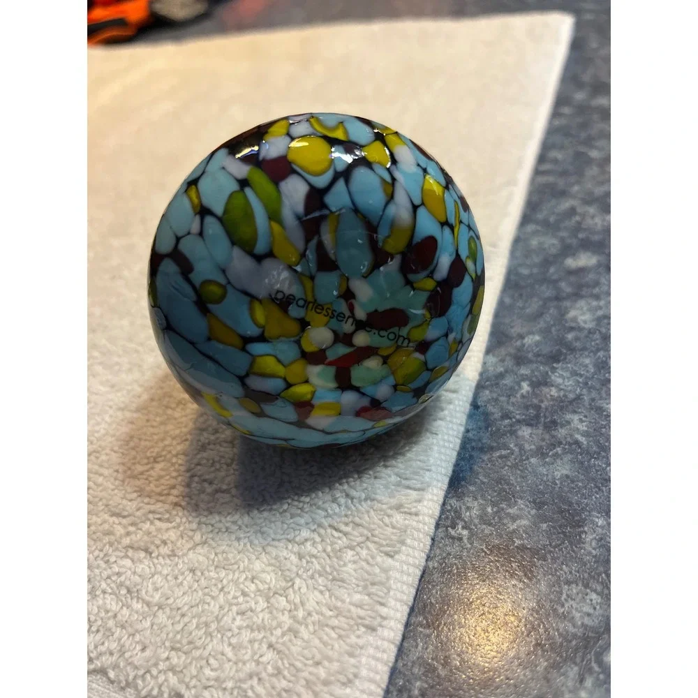 Pearlessence Hand Blown Glass Bud Vase Blue Yellow Confetti Splatter Art Glass